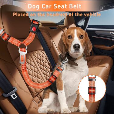Автомобільний нашийник-пояс для собак Seyezo, 3 шт., регульований, світловідбиваючий, для кріплення до автокрісла, рожевий та помаранчевий
