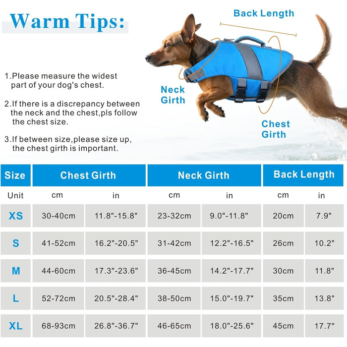 Рятувальний жилет для собак Oslueidy, висока плавучість, відбиваючий елемент, блакитний, розмір M