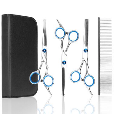 Набір професійних ножиць для собак Nobleza Hundeschere Set Profi: 4 в 1 (з круглим ножем, безпечною на кінчику, для собак, котів, тварин)