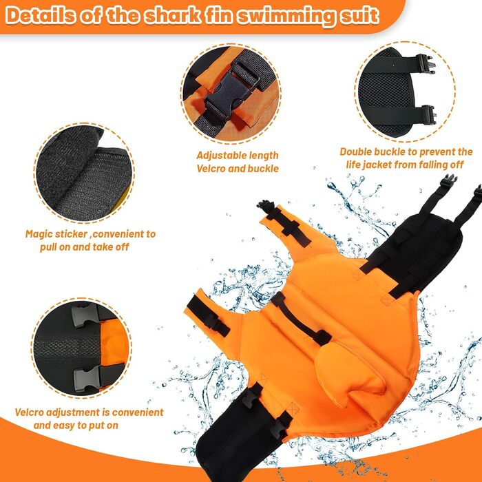 Чиммувете Хай Хунд: Чудовий костюм для плавання для собак, привертає увагу, костюм для собак-акул (Оранжевий, L)