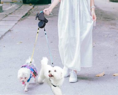 Висувна собача повідка, подвійна повідка для 2 собак, зручна ручка з піни, автоматична повідка, для великих та середніх собак, чорна