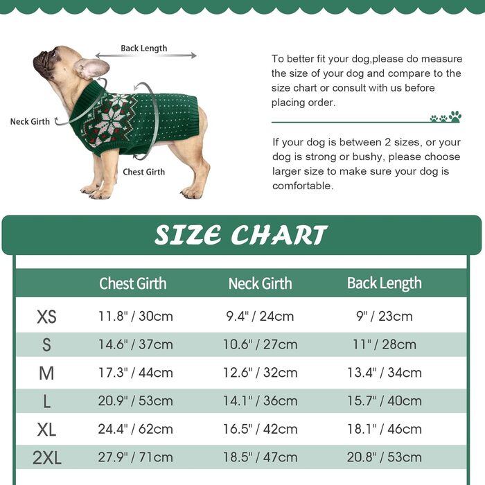 Пуловер для собак та котів Kuoer на зиму з малюнком сніжинок, теплий, для маленьких та середніх порід, з коміром-стійкою (зелений, M)