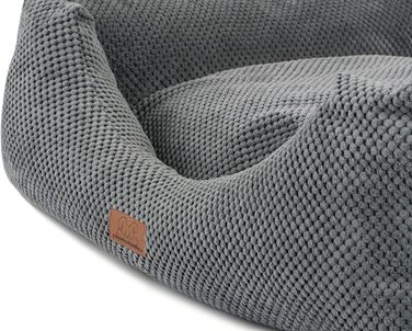 М'яке ліжко для собак та котів Oaza з бортиком, прямокутна/куляста форма, кремовий/темно-сірий колір, 80x70 см