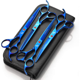 Набір для грумінгу домашніх тварин: професійні ножиці для собак та котів, ножиці для фінальної обробки, вигнуті ножиці, гребінець для грумінгу, блакитні