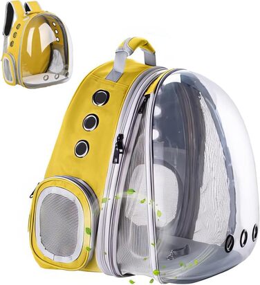 Розширюваний рюкзак для котів та собак, переноска-рюкзак з прозорим вікном та блискавкою, для подорожей та піших прогулянок (Жовтий)