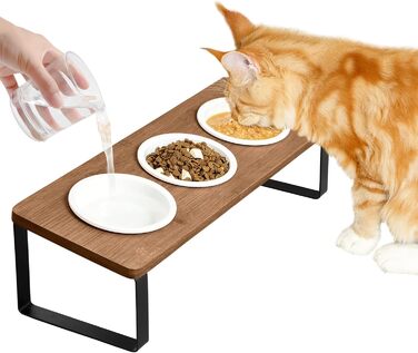 Набір мисок для котячого корму Sunhoo: 3 шт., кераміка, похила, ортопедична, для зменшення блювоти, коричнева