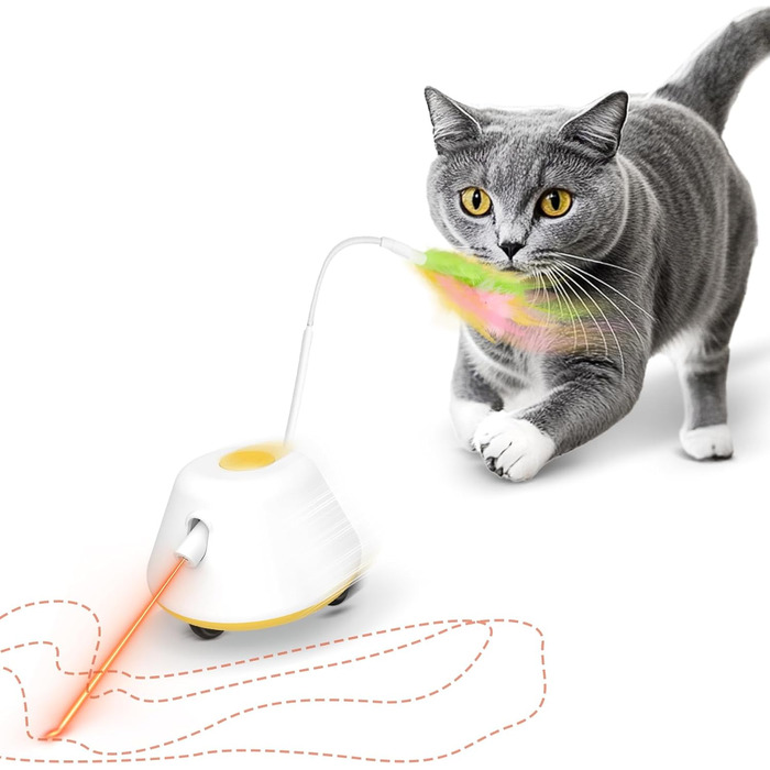 Інтерактивна іграшка для котів TGFIX 3 в 1 – електрична, з колесами та лазером, розвиваюча, з USB-зарядкою (жовта)