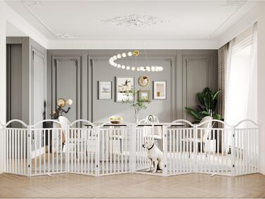 Металеве вольєр для собак BHG Freistehendes Hundegitter, без монтажу, з дверцятами, 243,8 x 81,3 см, аккордеон, для дому та саду, білий