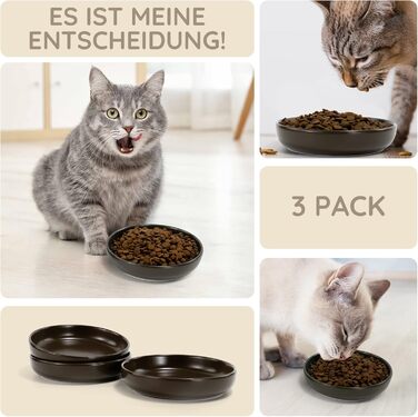 Набори мисок для котів SPUNKYJUNKY 3 шт. з кераміки, сірі, 300 мл