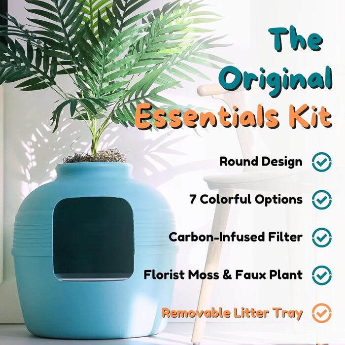Квіткова кімната для котів Good Pet Stuff з туалетом, фільтром і комплектом Essentials (Бірюзовий)