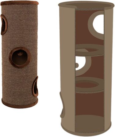 Котячий кігтетоп Lionto з сизалю, іграшкою та плюшевим обідком, висота 50 см. Стабільний кігтетоп для кошенят та дорослих котів, ідеальний догляд за кігтями та розваги. Багато місць для ховання, діаметр 36 см, висота 50 см (Коричневий, 50 см).