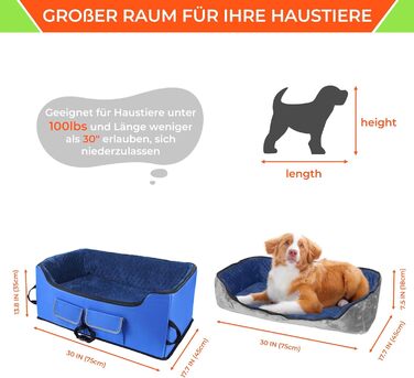 Автокрісло для собак Babenest - стабільне, безпечне, для кількох тварин, велика місткість, синій, L