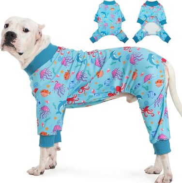 Піжама для собак, трикотажна, одноцільна, для великих собак, тепла, блакитна (XXXL)