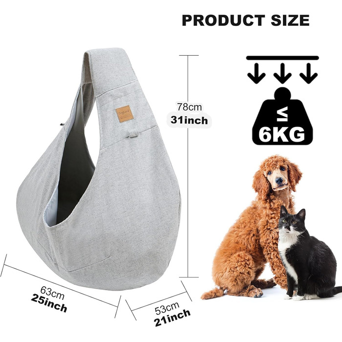 PETCUTE Сумка-переноска для собак та котів до 6 кг, сірого кольору, з відділенням, безпечний ремінь, для прогулянок