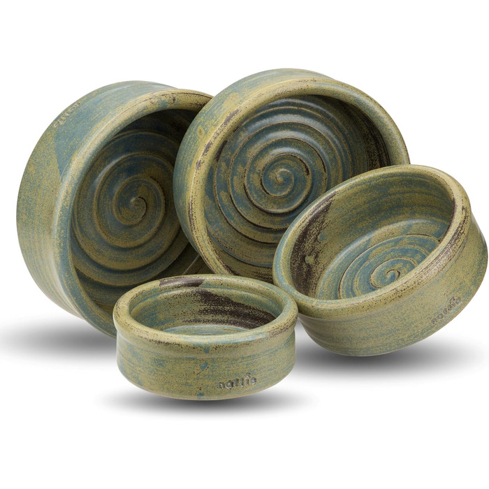 Керамічна миска для собак та котів KRAFTSPIRALE (зелено-блакитна) - ручної роботи, об'єм 0.6 л, висота 6 см