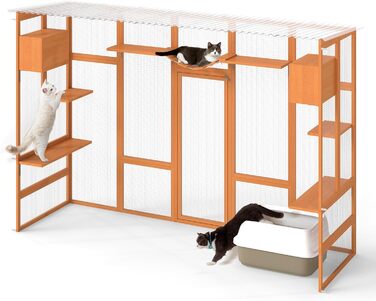 Catio Coziwow 264.2 см - великий вольєр для котів на вулицю, багатоповерховий, з водонепроникним дахом, оранжевий