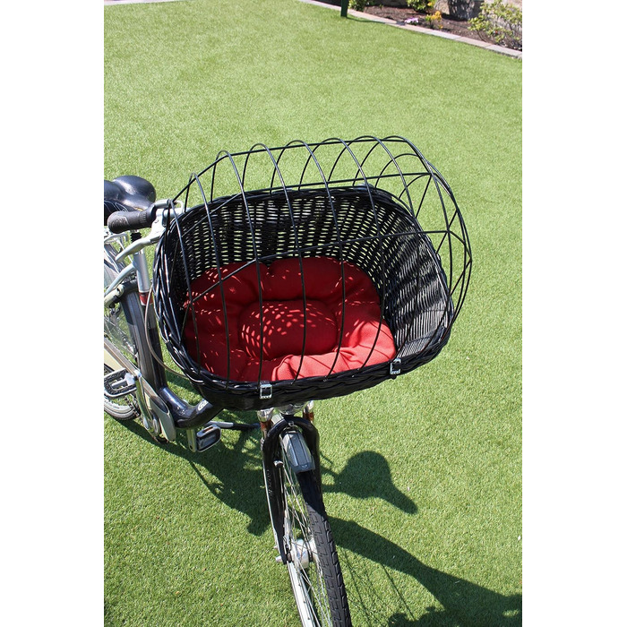 Корзина для велосипеда для собак з ротангу чорного кольору з металевою сіткою та подушкою. Різні розміри. Корзина на кермо для собак, ротанговий кошик, кошик на кермо, кошик для покупок, натуральний (L з подушкою)