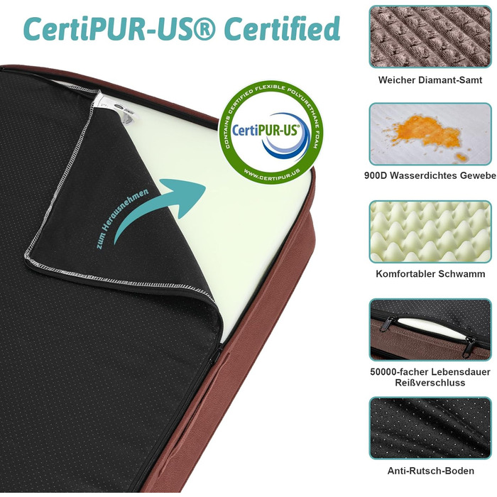 Ортопедичне ліжко для собак маленьких порід, водонепроникне диванчик для тварин з бортиками, з підтримуючою піною, зручне ліжко з знімним, пральним чохлом, водонепроникний наповнювач, антиковзаюче покриття (107 x 76 x 19 см, Колір: Коричневий)