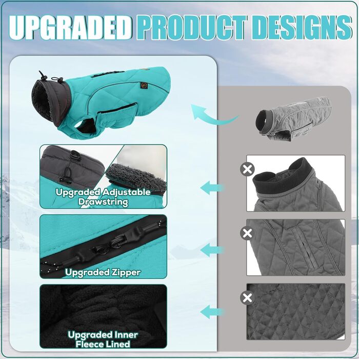 Зимовий теплий пуховик для собак EMUST, флісова підкладка, тепла куртка для собак маленьких, середніх та великих порід, одяг для собак у холодну погоду, XXXL, колір: Нью-Туркіс