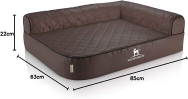 Ортопедичне собаче ліжко Knuffelwuff Winslow з лазерного стеганого штучного шкіряного покриття, коричневе, розмір L 85 x 63 см, зйомний чохол, легко мити, для великих, середніх та малих собак.