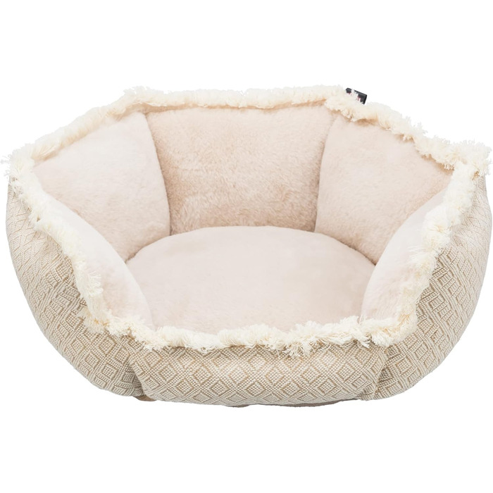 Ліжко для собак TRIXIE Boho 80×80 см, бежеве, м'яке плюшеве, річне, для середніх собак, нековзне, пране