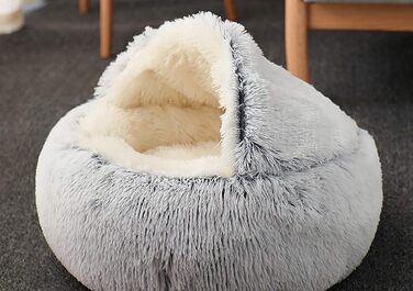 М'який лежак-мішок для кота з плюшу, самонагрівальний, антиковзкий, пральний, колір кава (сірий плюш)