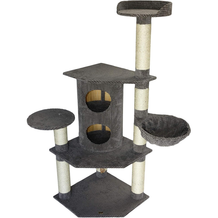 Драбина-кіготь для котів Bontoy Betty Pro сірого кольору, 65x65x176 см, з 12 см сизалевих стовпів, великий будиночок для котів, підходить для великих котів, стабільна