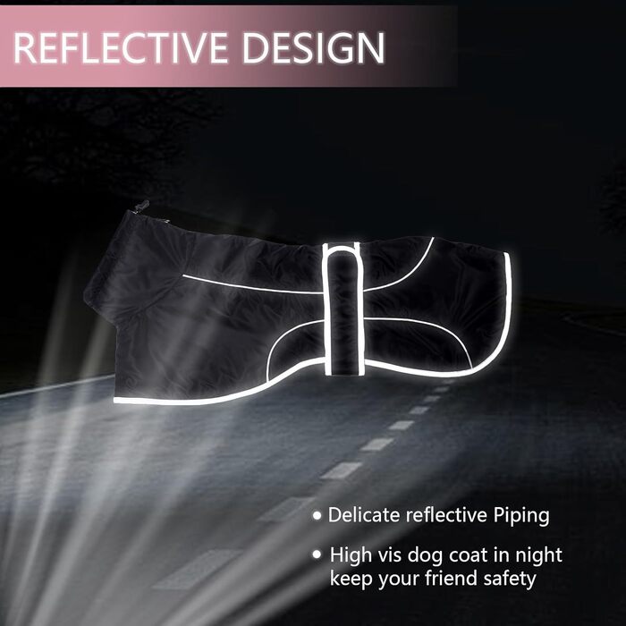 Водонепроникний теплий зимовий пуловер для грейхаундів та інших великих собак, чорний. Регульований, з відбиваючими елементами. Розмір XS (довжина спини 46-48 см).