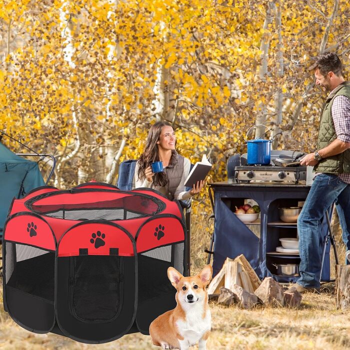 Розкладний вольєр для цуценят, переносний вольєр для собак, загон для тварин у приміщенні 74x43 см (Червоний)