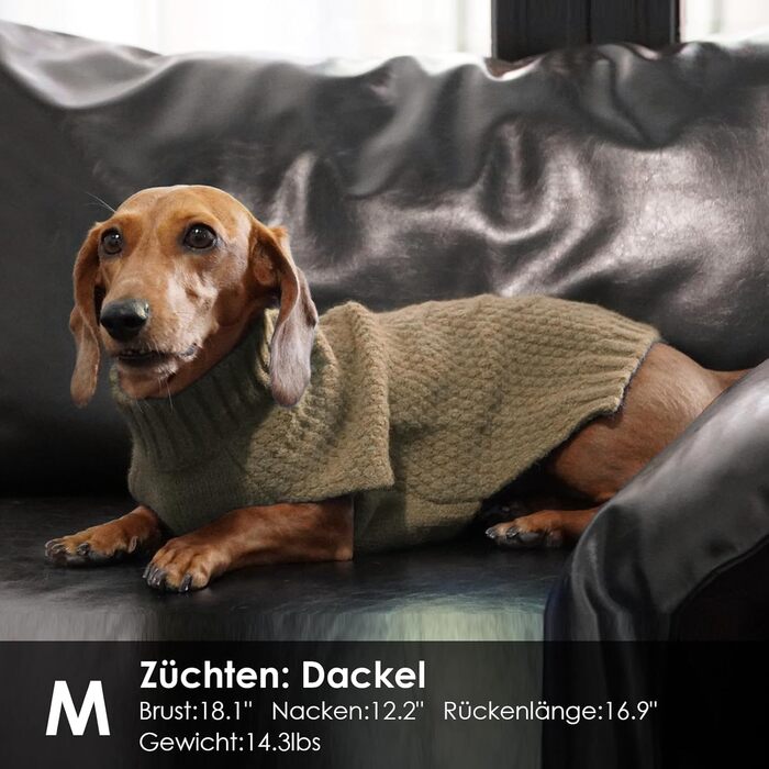 Пуловер з коміром-стійкою для собак, теплий пуловер для такс, зимовий теплий пуловер, в'язаний пуловер, в'язаний жакет, пуловер для собак, для померанського шпіца, хакі, розмір M, хакі