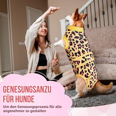 Комбінезон для собак після операції LowTon з м'яким дихаючим захистом від витікання, альтернатива електронного нашийника, підходить для кастрованих собак (самців та самок), (Leopardenmuster-Gelb, XXXXL)