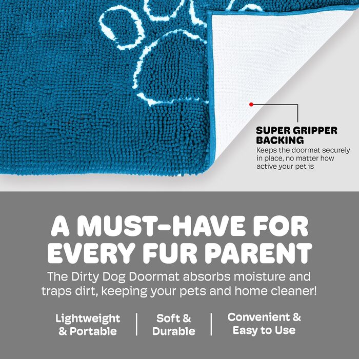 Килимок для собак Dog Gone Smart Dirty Dog – швидковисихаючий, з антиковзким покриттям, для чистого підлого, супер поглинаючий, придатний для прання, 41 x 58 см, колір аква