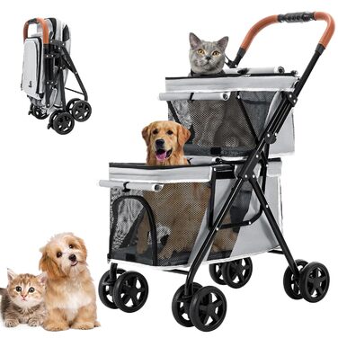 Візок для собак Joyfultails, складний, для маленьких собак та котів до 20 кг (сірий)