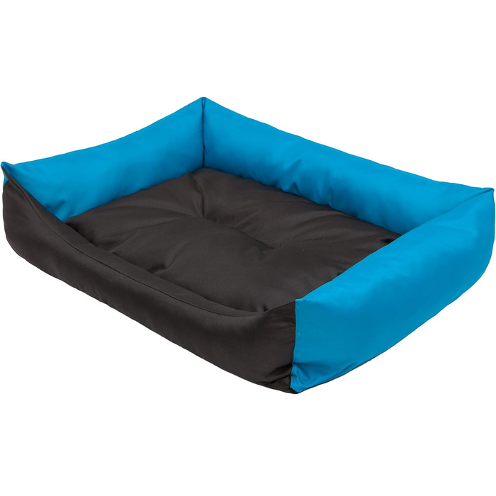Крісло-ліжко для собак, м'яке лежання для тварин, 82 x 60 см, чорний колір, з екологічної льону, з блакитними боковинами