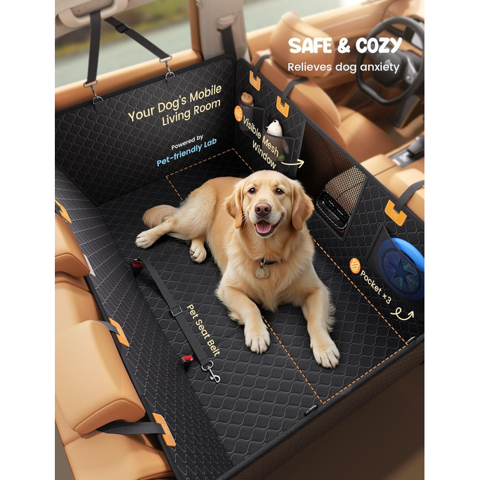 Захист для заднього сидіння авто Lamicall: водонепроникний килимок для собак, міцний, до 195 кг, для легкових автомобілів та SUV