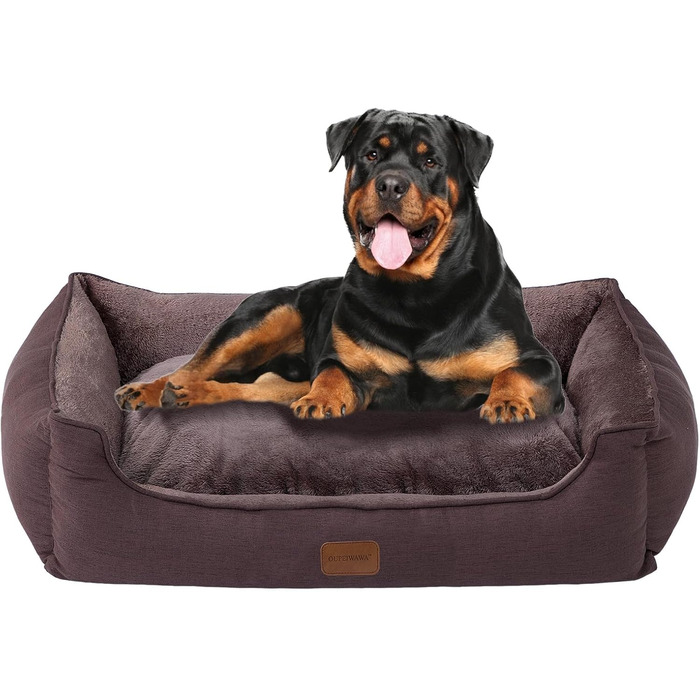 Ортопедичне ліжко для собак середніх та великих порід, 84x66x19 см, супер м'яке та затишне, кошик для собак з високим бортиком, знімний та пральний чохол, неслизьке, темно-коричневе, для дому та автомобіля XL
