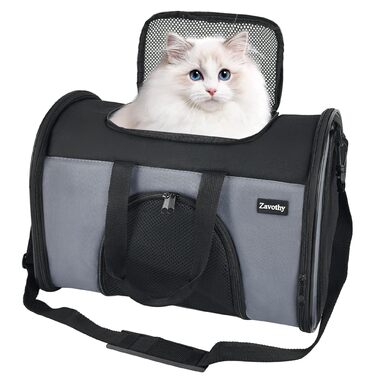Транспортна сумка для котів та собак, дихаюча та складна, переноска для котів з регульованим плечовим ременем, знімна плюшева підстилка (Сірий, S)
