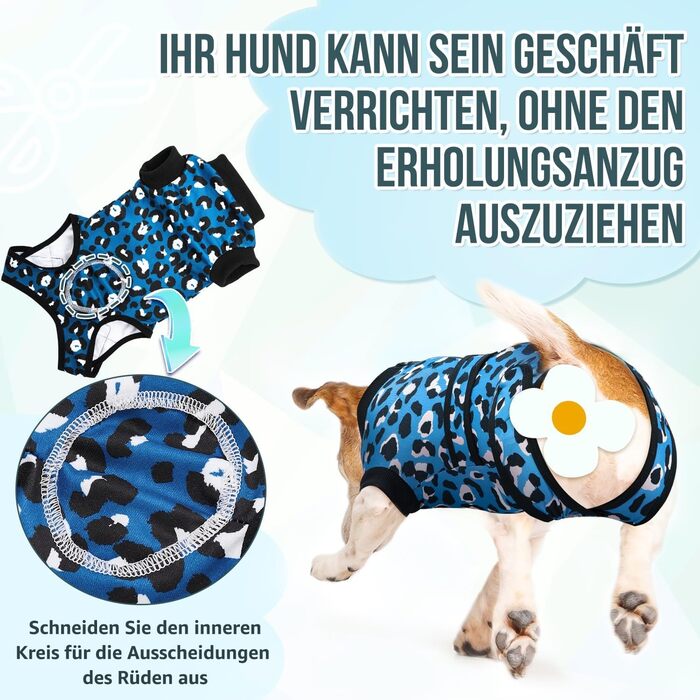 Комбінезон для собак після операції, захист від лизання, дихаючий, з блискавкою, альтернатива електронного нашийника, для собак після кастрації/стерилізації (Леопардовий принт-блакитний, L)