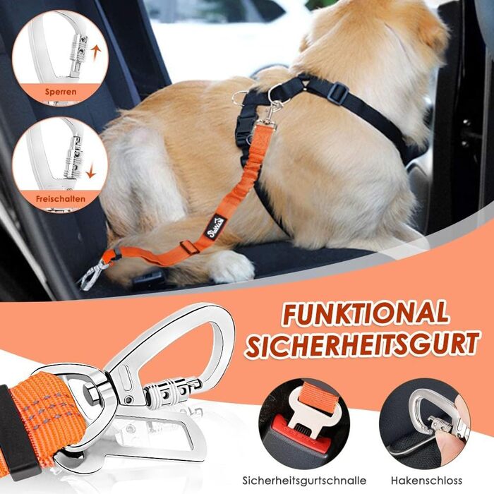 Поясний ремінь безпеки для собак SlowTon (2 шт.) - автолеєрка з регулюванням, еластичний амортизатор, міцний нейлон, світловідбиваючий