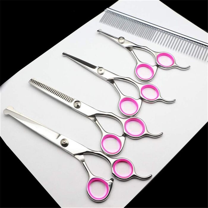 Набір професійних ножиць для грумінгу собак та котів, набір для стрижки та витончення шерсті, нержавіюча сталь, безпечні закруглені кінчики, блакитний колір