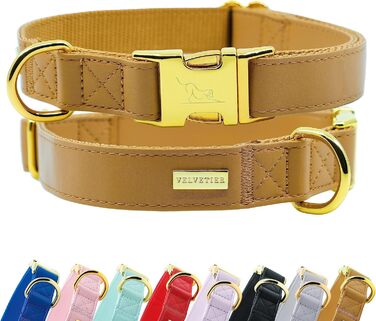 Стильний нашийник для собак VELVETIER з веганської мікрофібри, коричневий, розмір M/L (41-63 см)