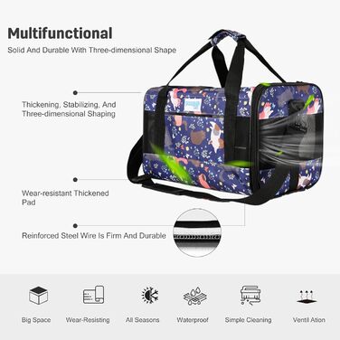 PETCUTE Транспортна сумка для котів та собак, складана, з плечовим ременем, схвалена авіакомпаніями, дихаюча, знімний килимок, M, Marineblau (Морський блакитний)