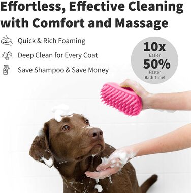 Грумінг-щітка PETCUTE для котів та собак: масажна, миюча, неслизька, рожева