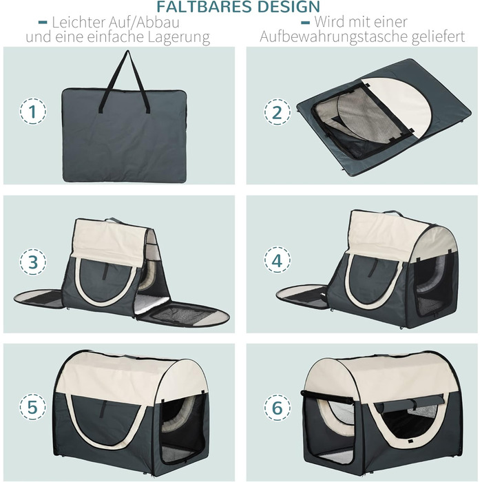 PawHut переносна переносна клітка для собак, транспортна коробка для тварин, 5 розмірів (темно-сірий, L)