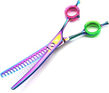 Професійна витончена ножиці для грумінгу собак 7 дюймів, 440C сталь, витончена клинка, для розрідження шерсті, 45% розрідження, кольоровий дизайн 'Райдужна рибка'