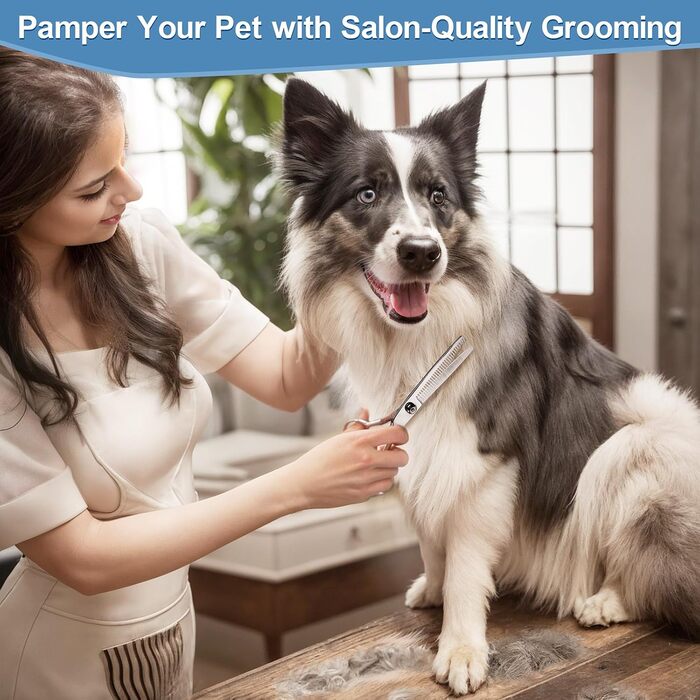 Набір професійних ножиць для грумінгу собак Gimars, 4CR, з безпечними закругленими кінцями, титанове покриття, 6-в-1 (чорний/блакитний)