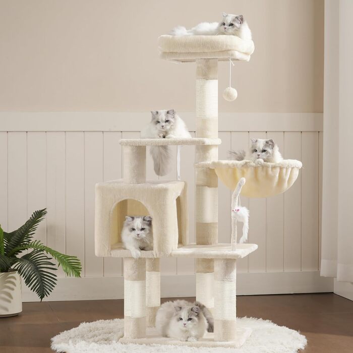 Комплекс для котів Heybly Kratzbaum HCT004SW: Дряпка-стовпчик з іграшками, будиночок, плюшева лежанка та гамак для кішок