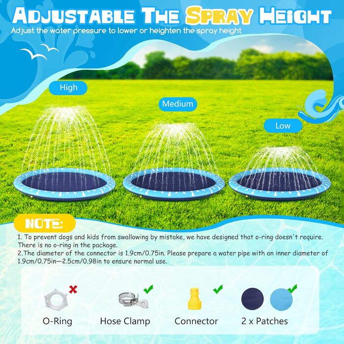 Надувний басейн для собак Nobleza D140см/55in - Splash Pad для великих та маленьких собак, 0.55мм, антиковзка, блакитний & світло-блакитний