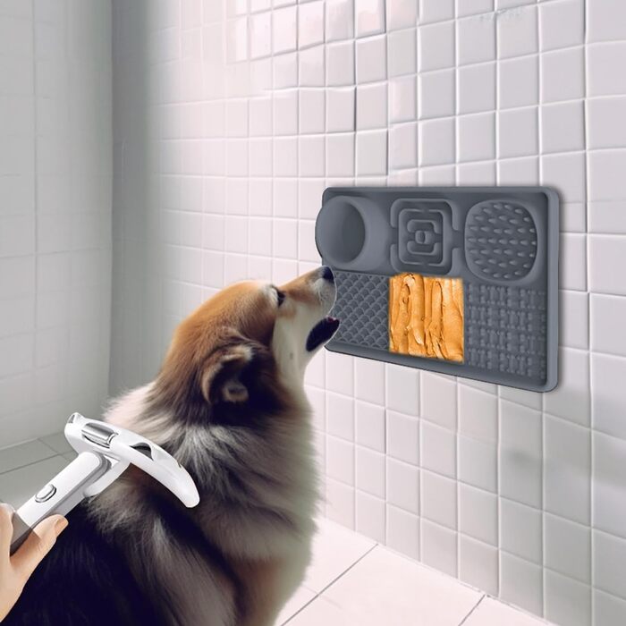 Лежанка-заспокійник для собак Bibykivn Schleckmatte з присосками (зелений+сірий, прямокутна)