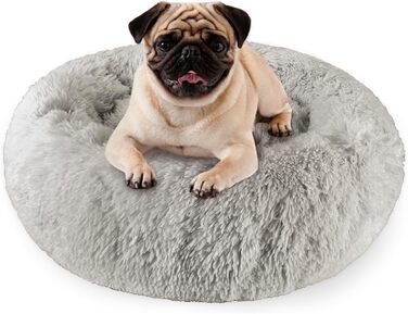 Крісло-лежанка для собак великих та середніх порід, 60 см Ø - м'яке та дихаюче лежанка з антиковзною основою та піднятим бортиком, темно-сірий колір, розмір 60 x 60 x 18 см
